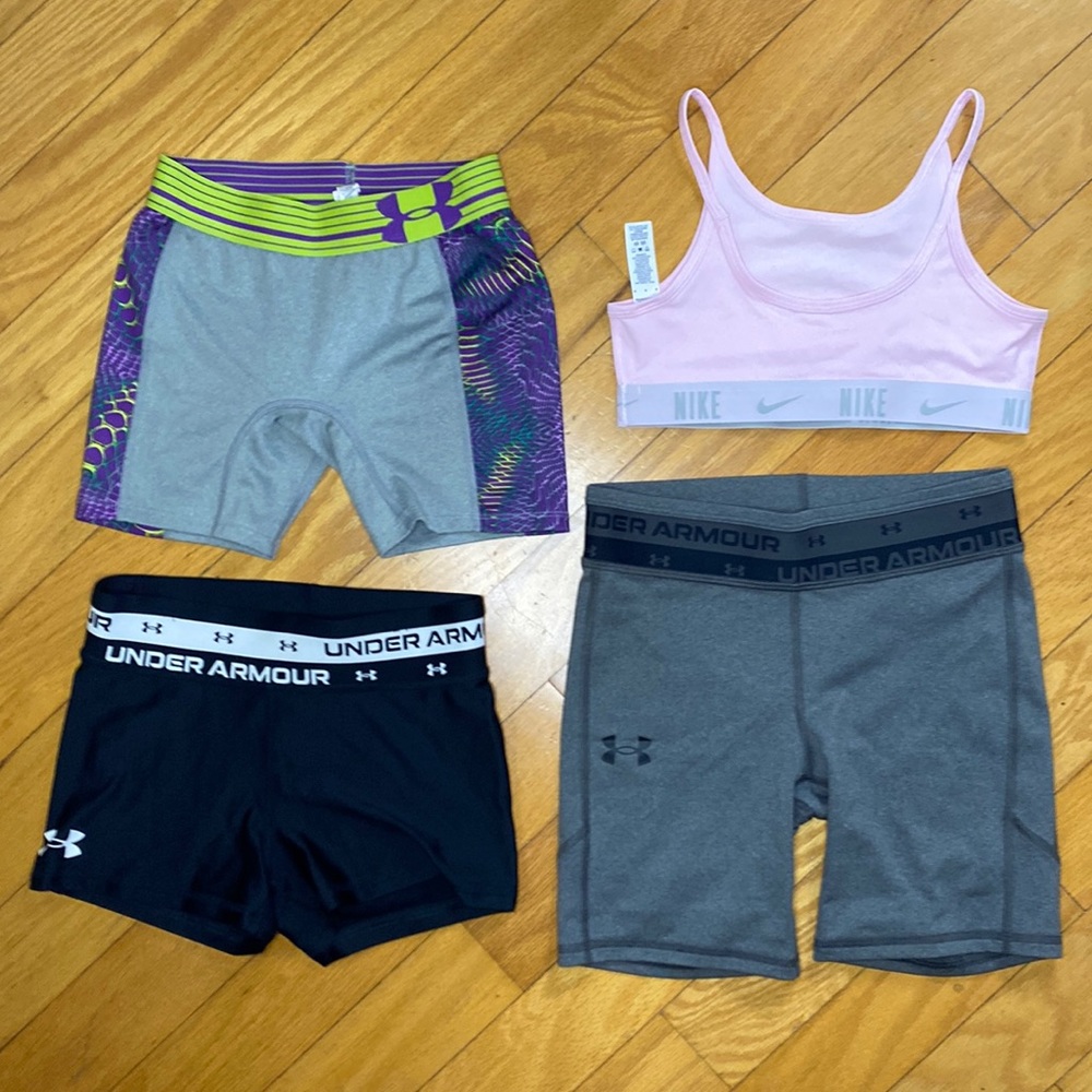 Girls Medium Nike Under Armour Athletic Clothing Lot Shorts Sports Bra